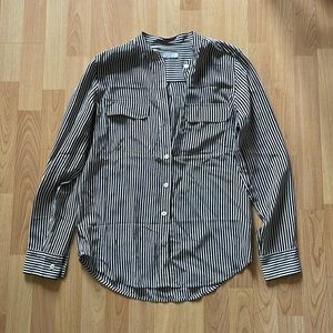 Equipment black and white striped long sleeve silk shirt